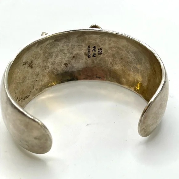 Taxco Sterling Silver Cuff Bracelet with Turquoise Inlaid Lizard 3D 925 Large - Picture 6 of 8